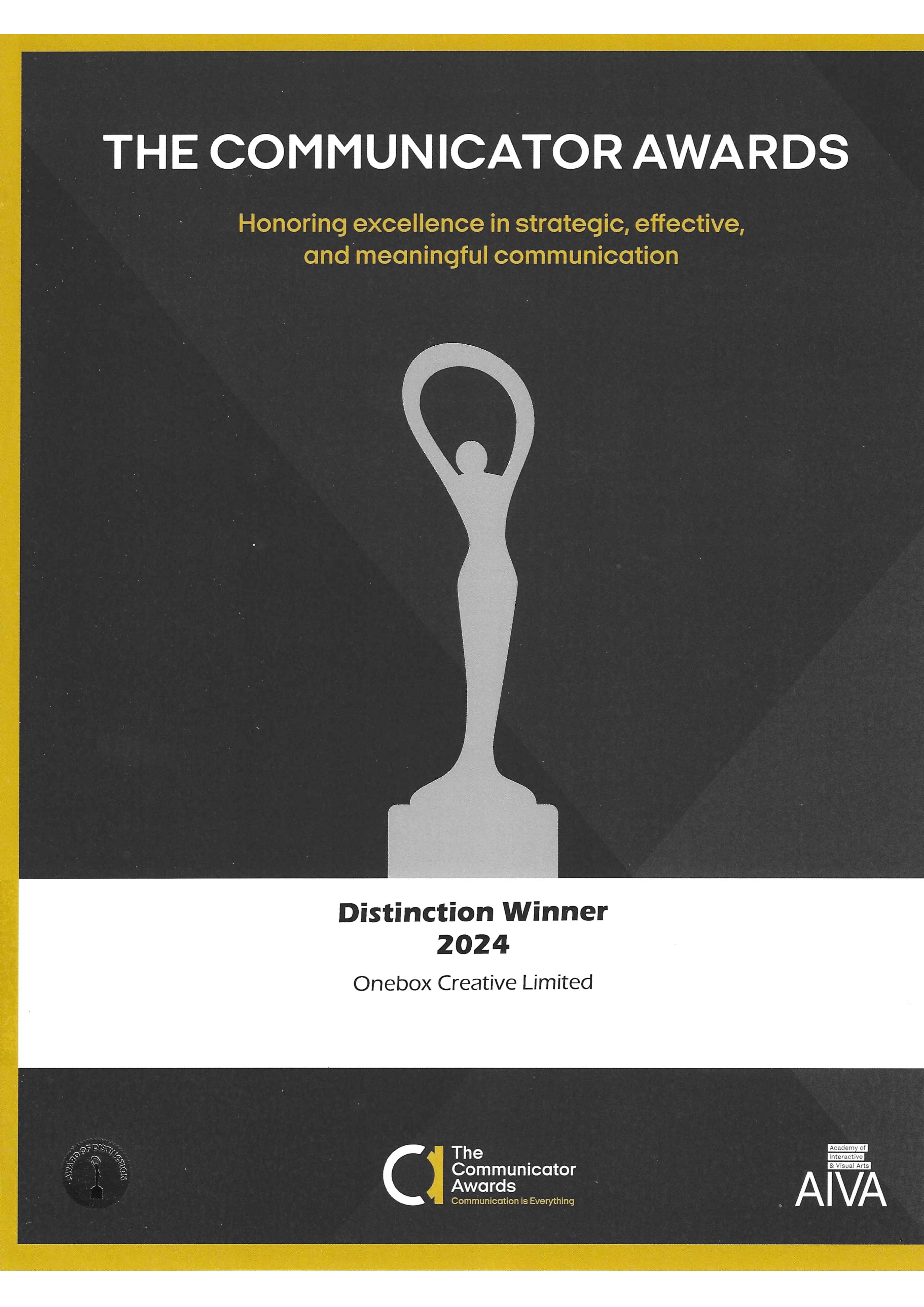 The Communicator Awards Distincation Winner